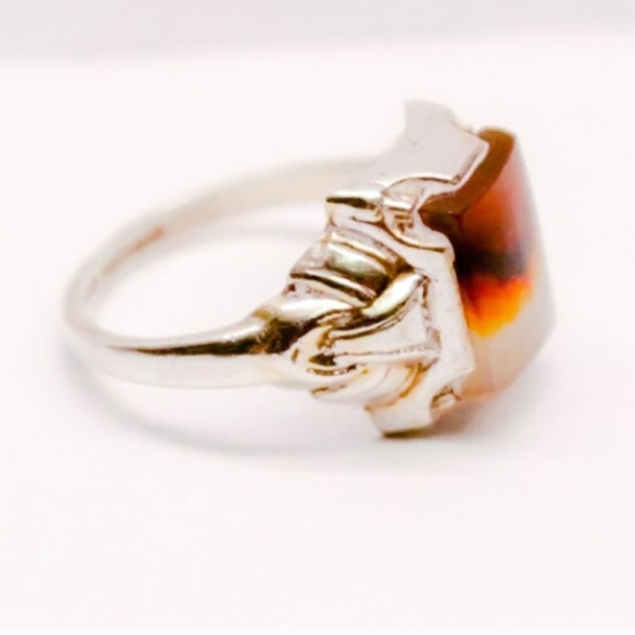 Art Deco Sterling Agate Ring - Picture 2 of 5